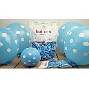 Beyaz Puantiyeli Mavi Balon 100 Adet