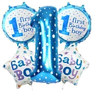 1 Yaş Doğum Günü Mavi Folyo Balon 5'li Set