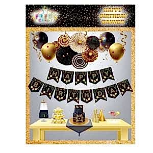 Siyah Gold Happy Birthday Banner