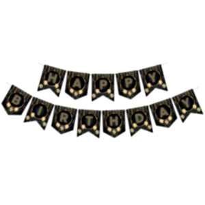 Siyah Gold Happy Birthday Banner
