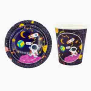 Uzay Karton Tabak Bardak Set 8 Adet